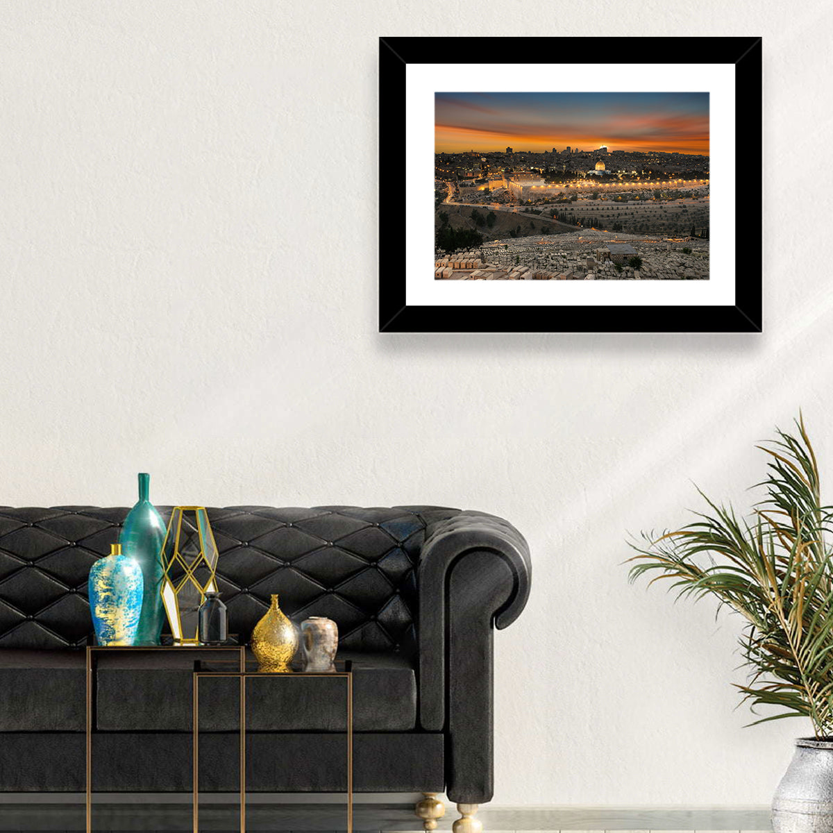Jerusalem Sunset Over Temple Mount Wall Art in a room, landscape