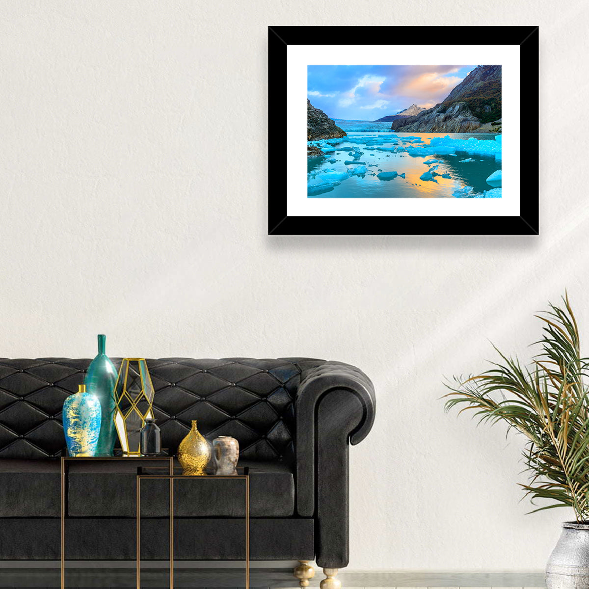 Grey Glacier at Sunset Wall Art in a room, landscape