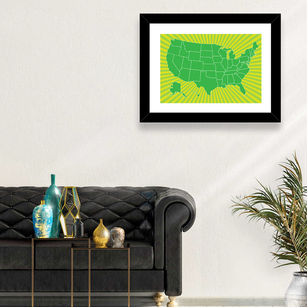 Green Sunburst USA Map Wall Art