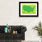 Green Sunburst USA Map Wall Art