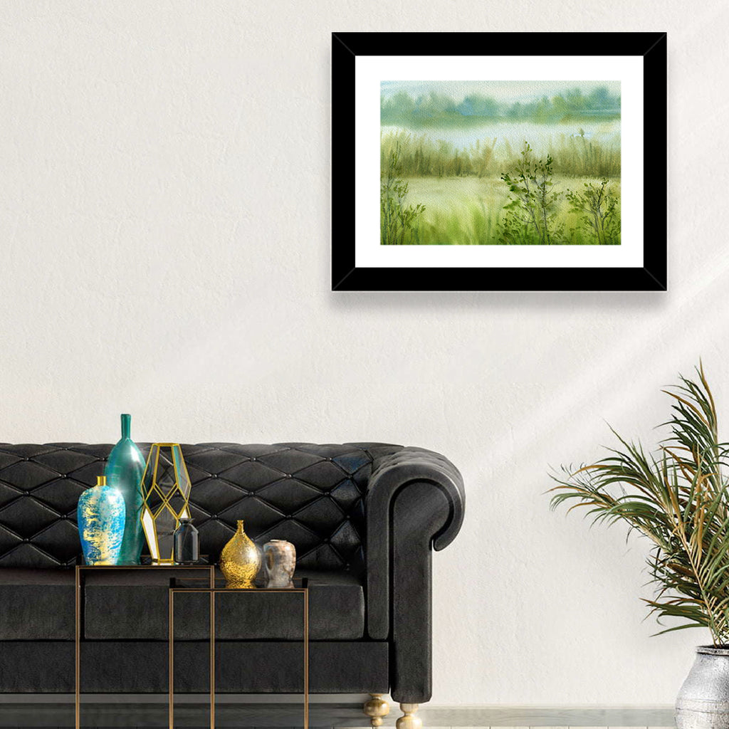 Misty River Meadow Watercolor Wall Art