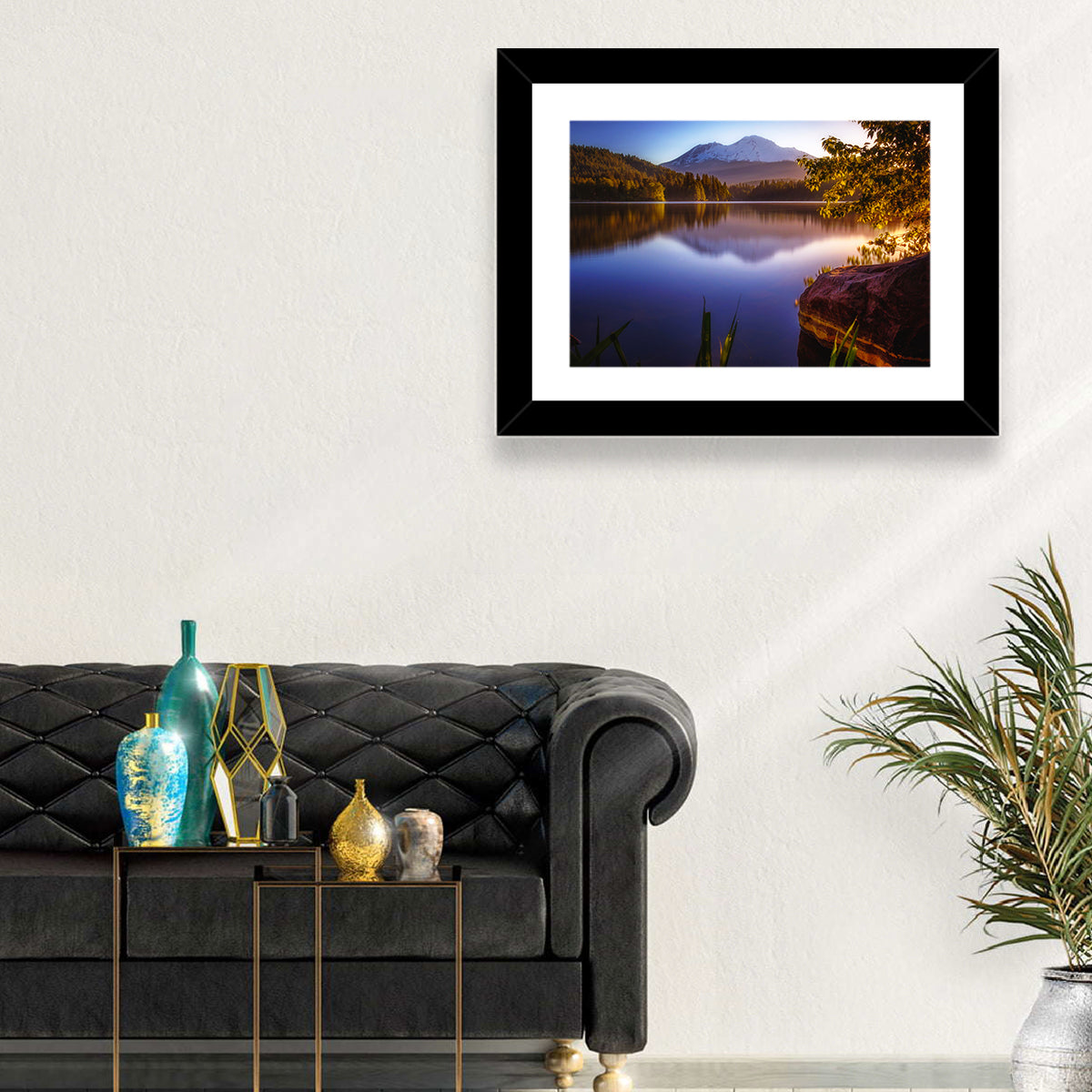 Mt Shasta Reflection at Lake Siskiyou Wall Art in a room, landscape