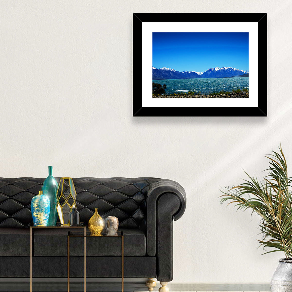 Lake Ohau Snow Peaks Wall Art in a room, landscape
