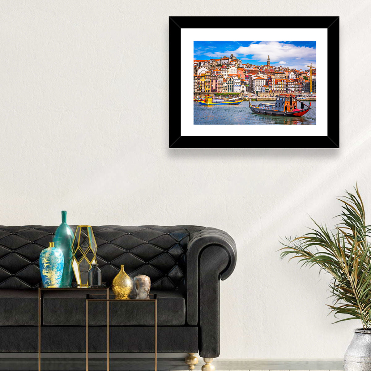 Porto Old Town Douro Riverfront Wall Art in a room, landscape