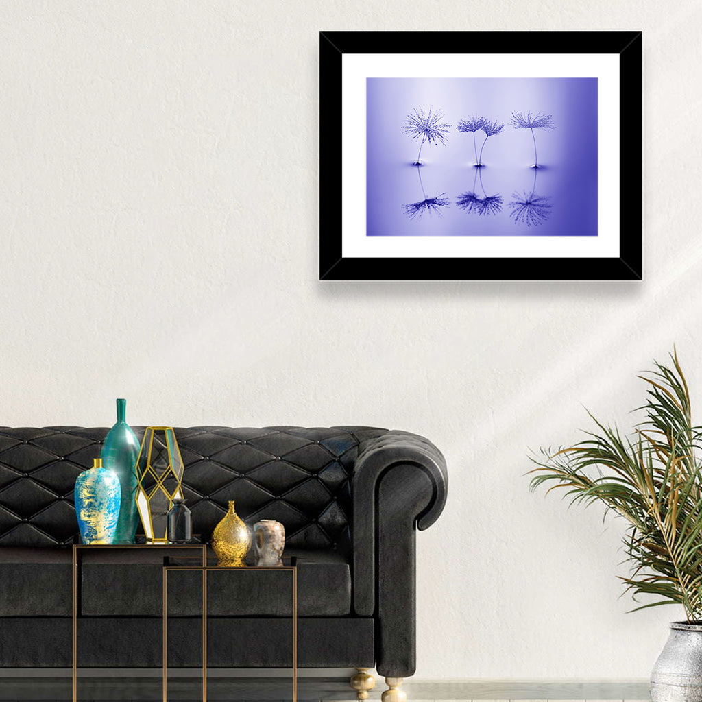 Blue Dandelion Seeds with Reflections Wall Art