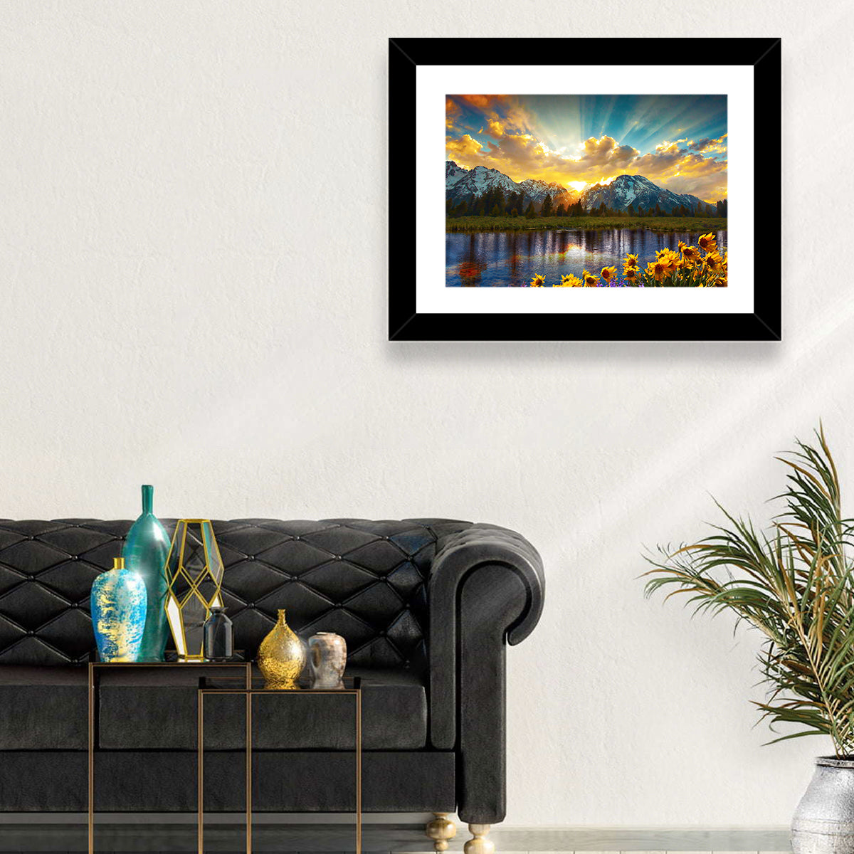 Grand Teton Sunrise Reflection Wall Art in a room, landscape