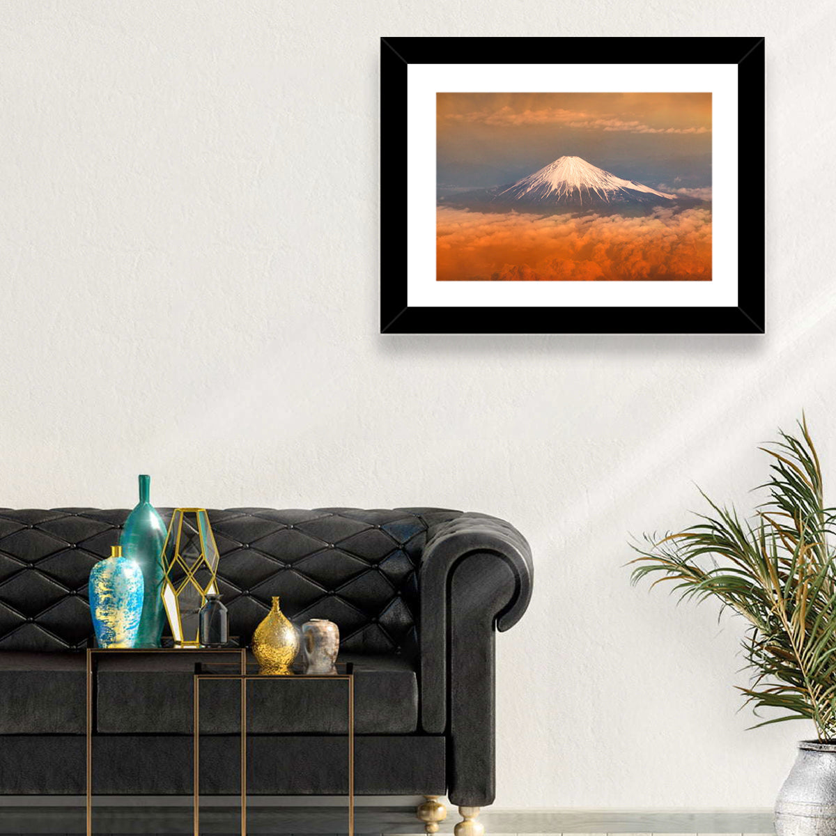 Snow-capped Mount Fuji at Sunset Wall Art in a room, landscape