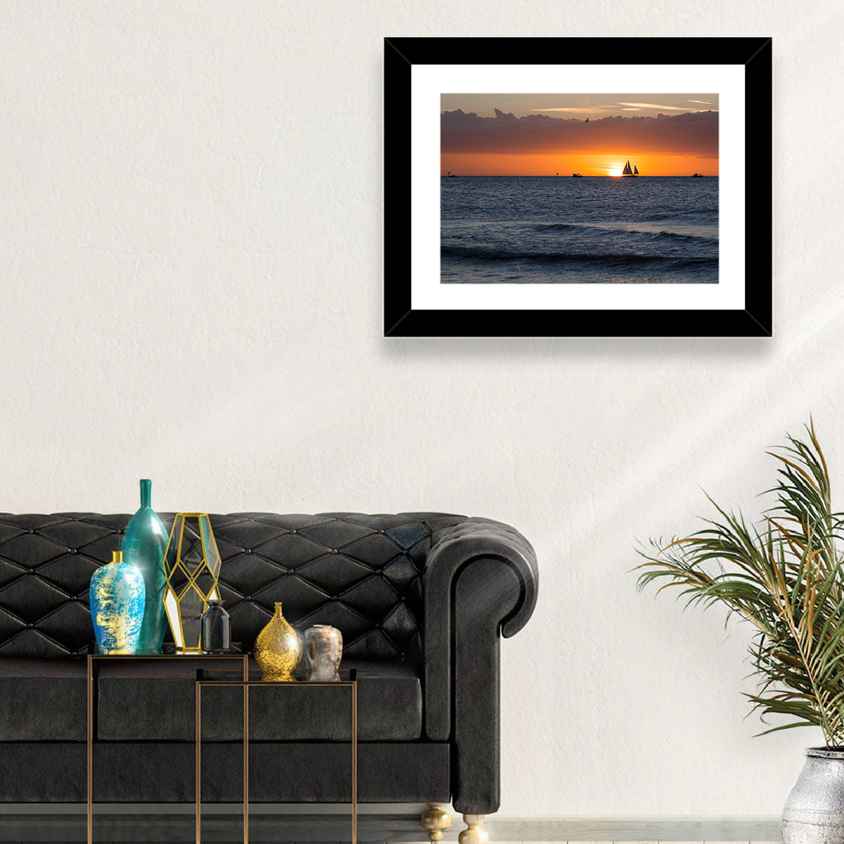 Florida Sailboat Sunset Wall Art in a room, landscape