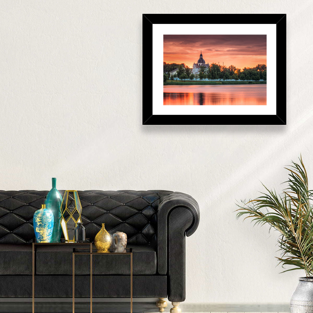 Corpus Christi Church Sunset Reflection Wall Art in a room, landscape