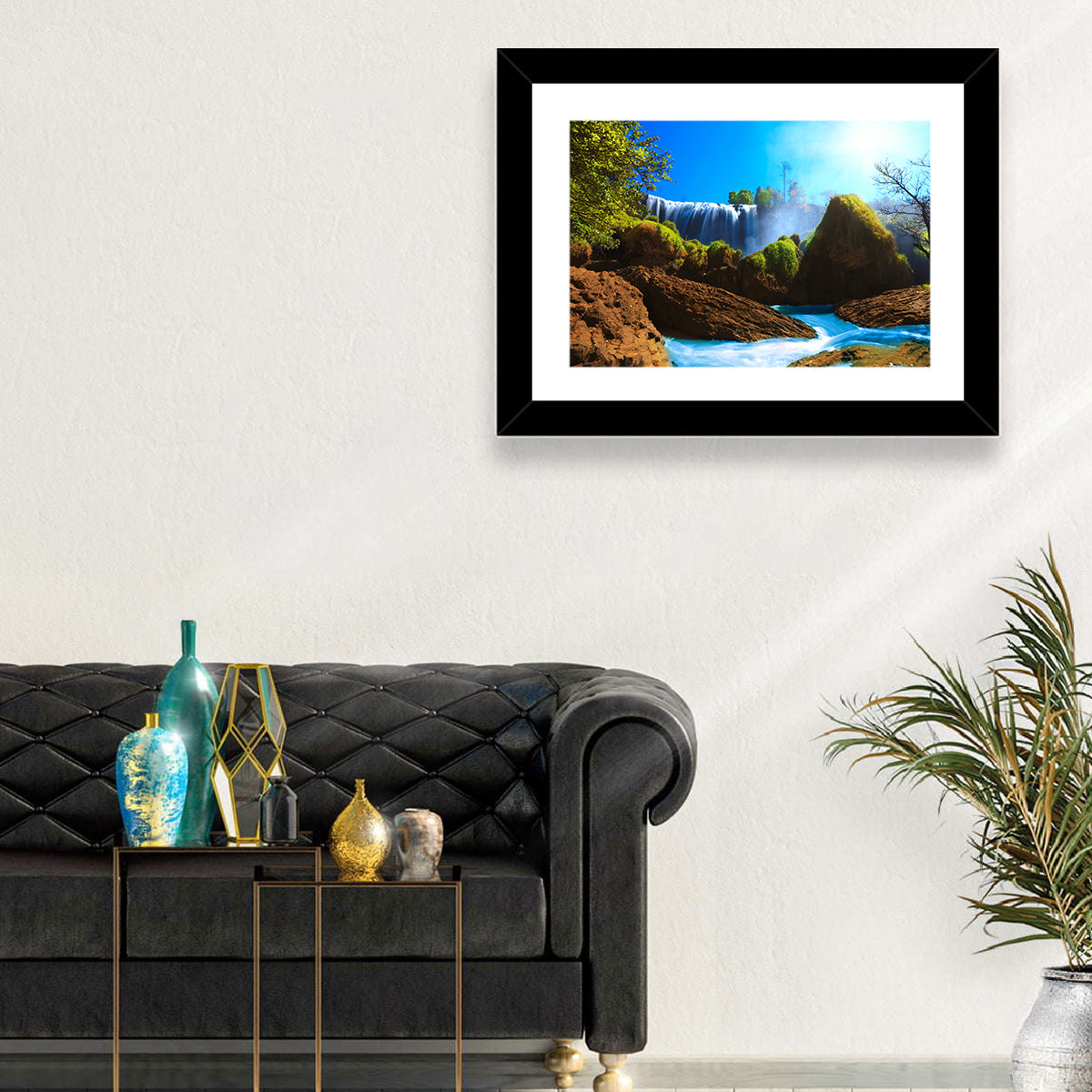 Sunlit Turquoise Waterfall Wall Art