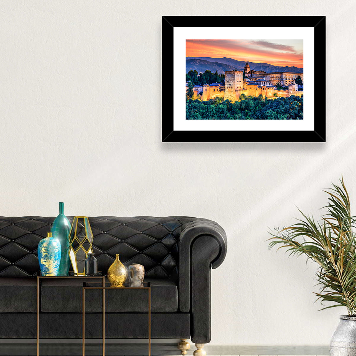Alhambra Fortress at Golden Sunset Wall Art in a room, landscape