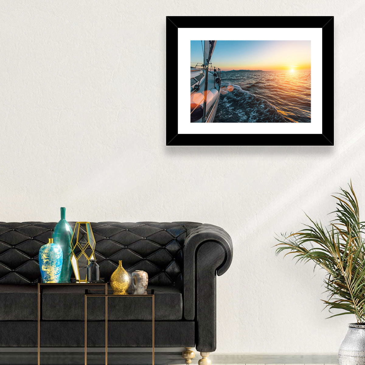Sunset Sail from Deck Wall Art in a room, landscape