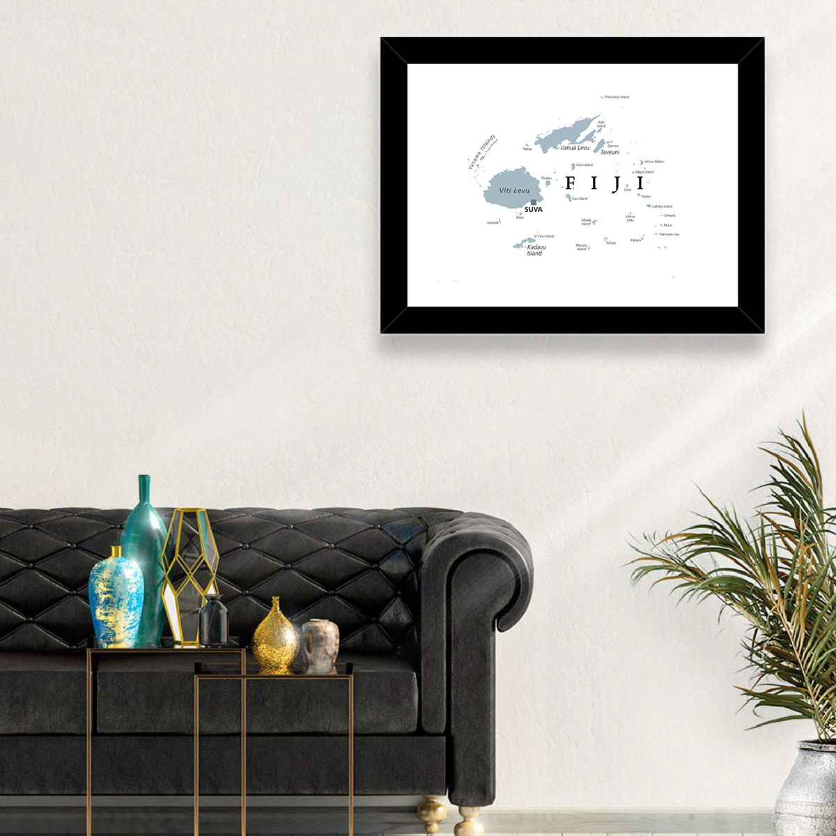 Fiji Islands Political Map Wall Art in a room, landscape