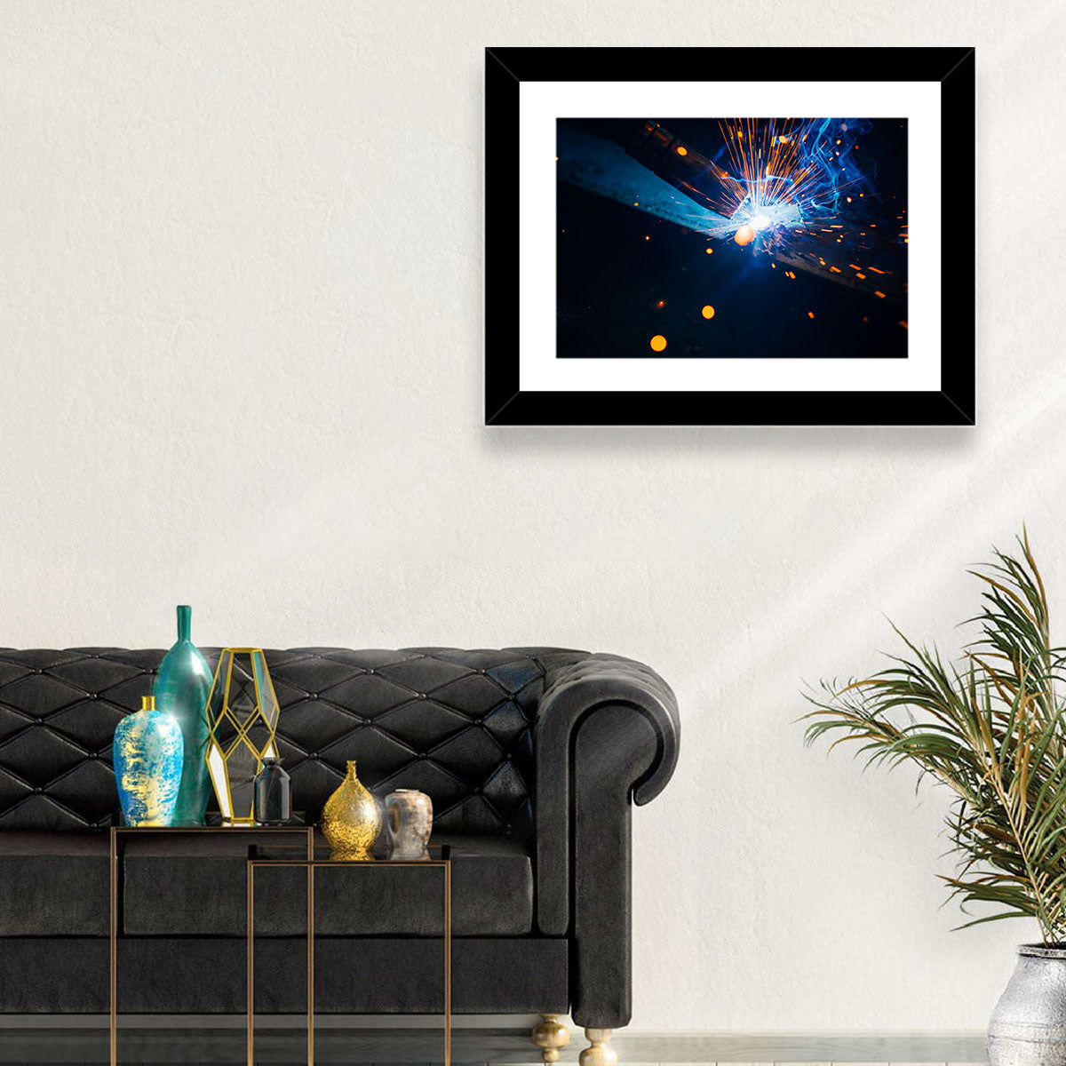 Molten Metal Sparks Wall Art in a room, landscape