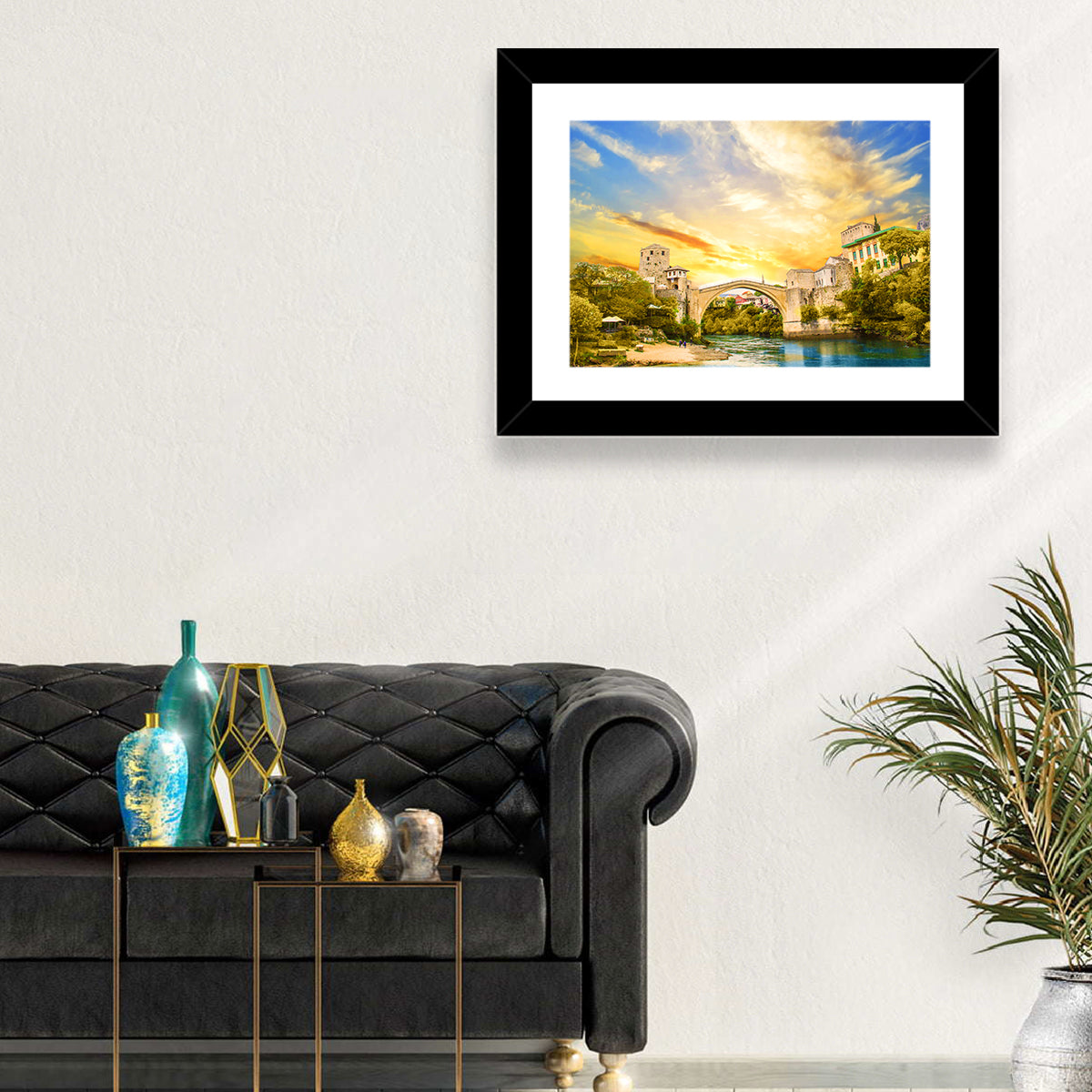 Stari Most at Sunset Wall Art in a room, landscape