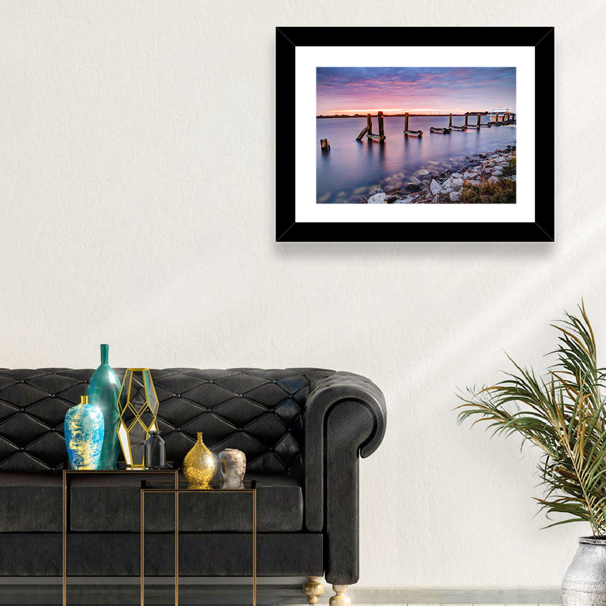 Bayou Lafourche Dock Sunrise Wall Art in a room, landscape
