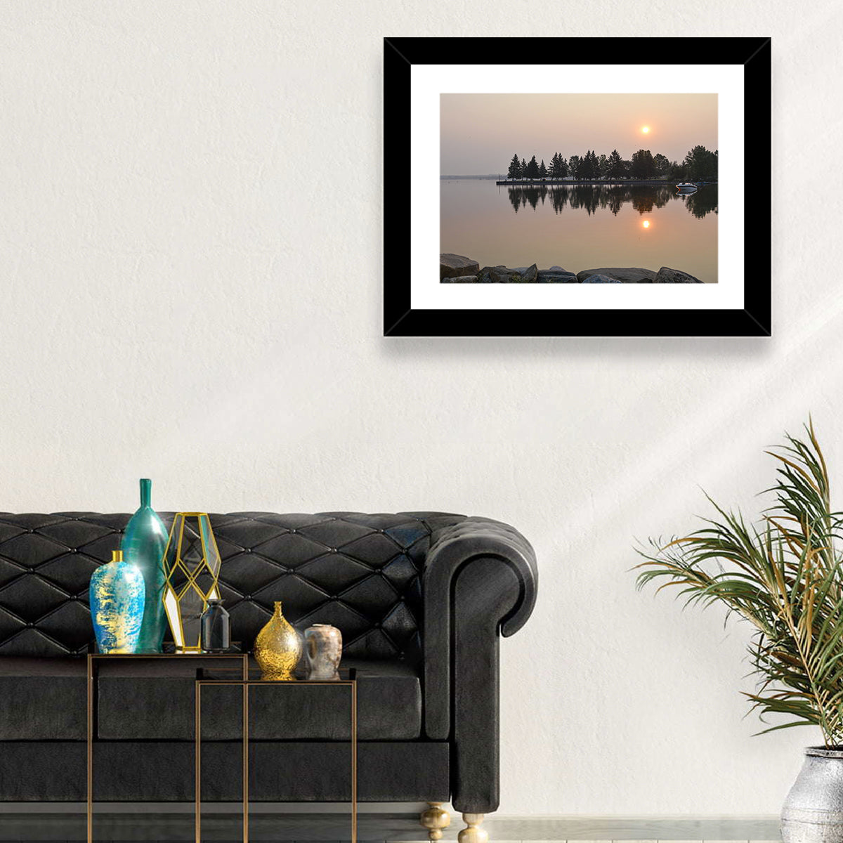 Sylvan Lake Sunset Reflection Wall Art in a room, landscape