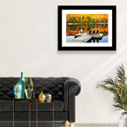 Autumn Lake Dock with Adirondack Chairs Wall Art