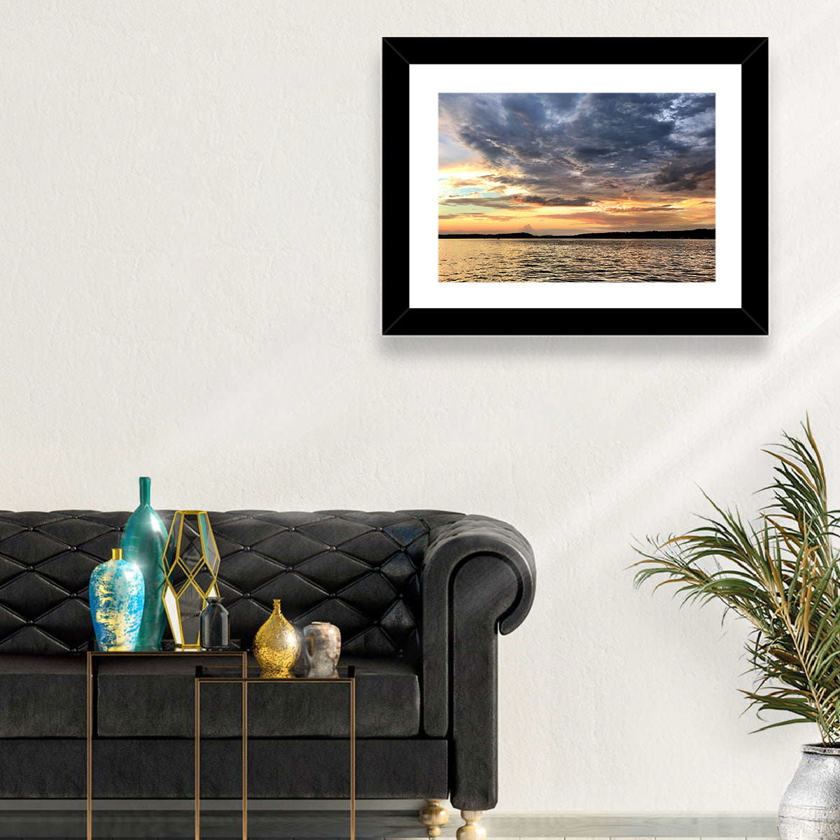 Lake Tillery Sunset Wall Art in a room, landscape