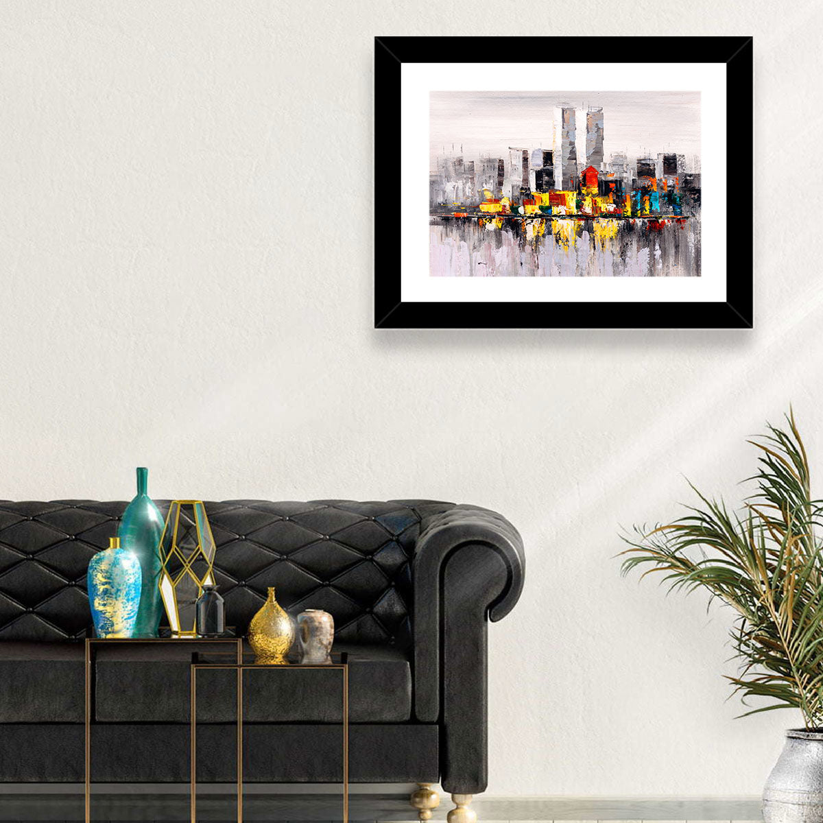 Abstract Skyline with Water Reflection Wall Art in a room, landscape