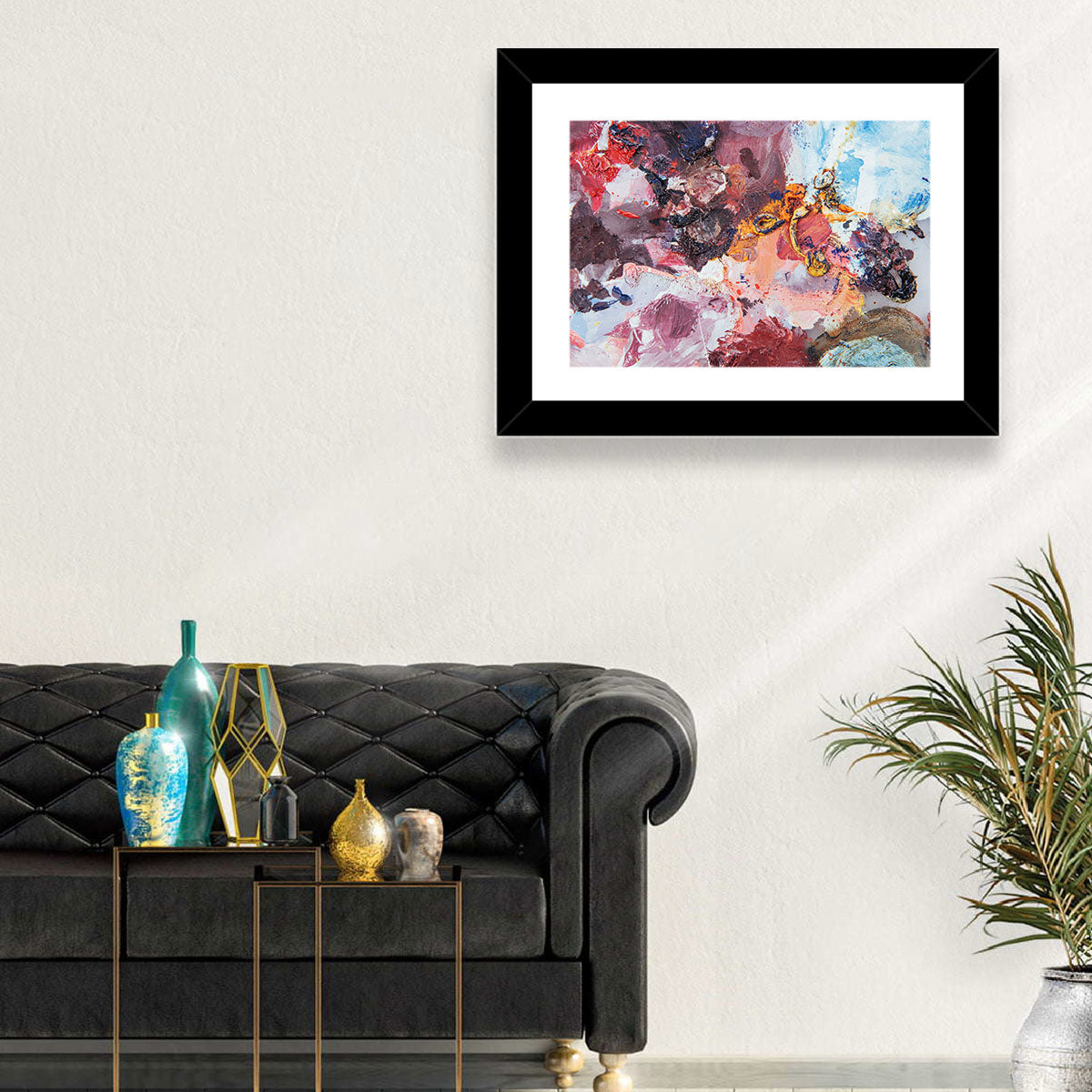 Impasto Color Swirl Abstract Wall Art in a room, landscape
