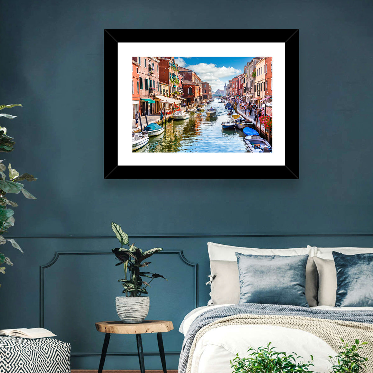 Sunlit Burano Canal, Venice Wall Art in a room, landscape