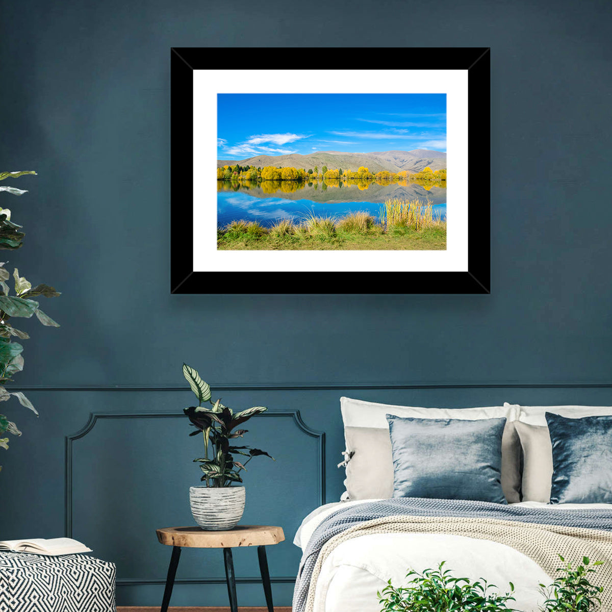 Ruataniwha Autumn Reflection Wall Art in a room, landscape