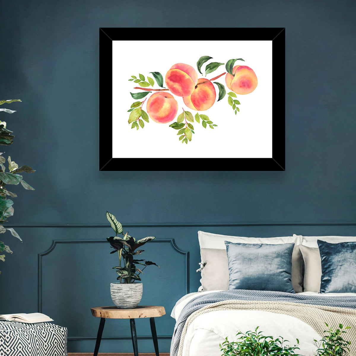 Watercolor Peach Branch Wall Art in a room, landscape