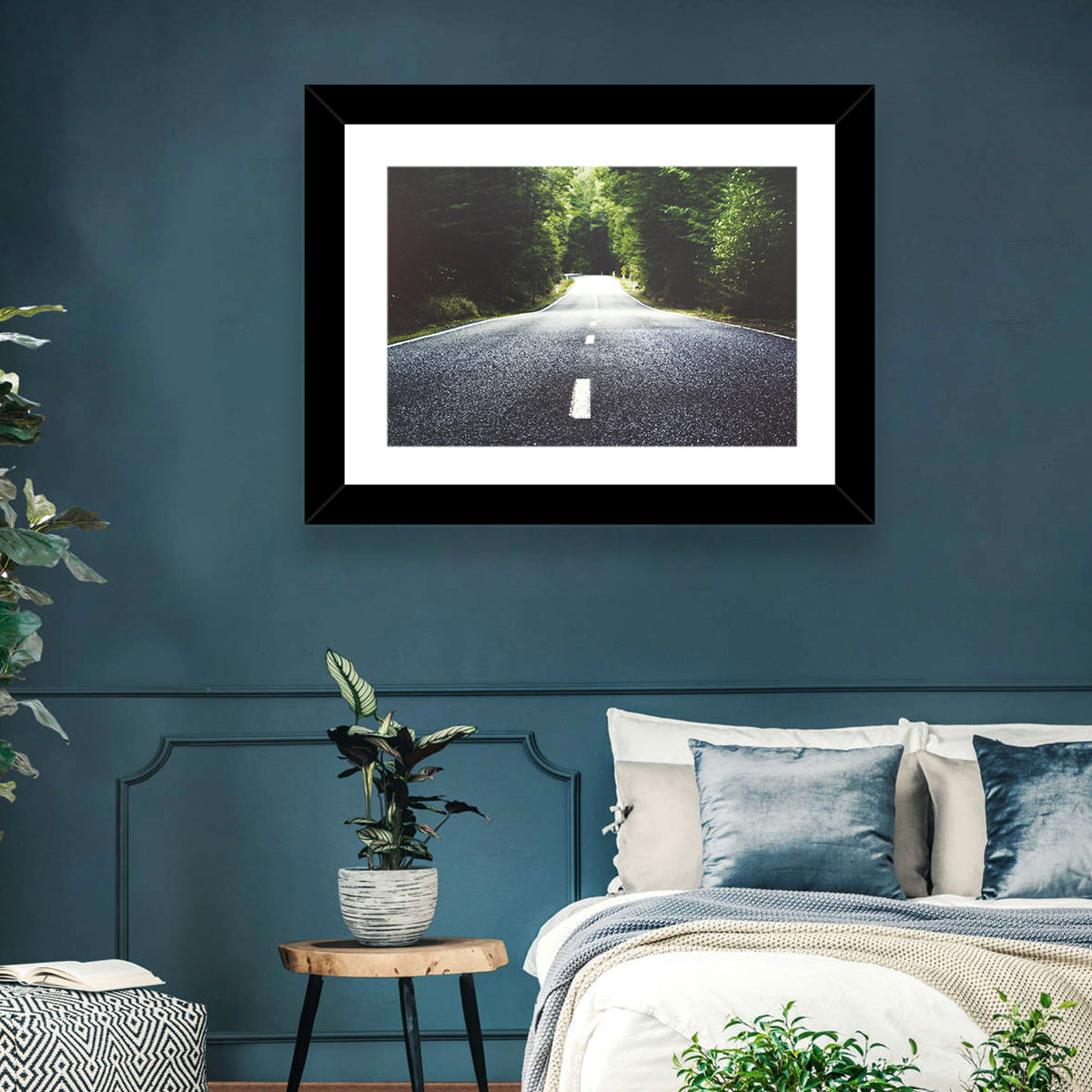 Summer Forest Road with Yellow Sign Wall Art