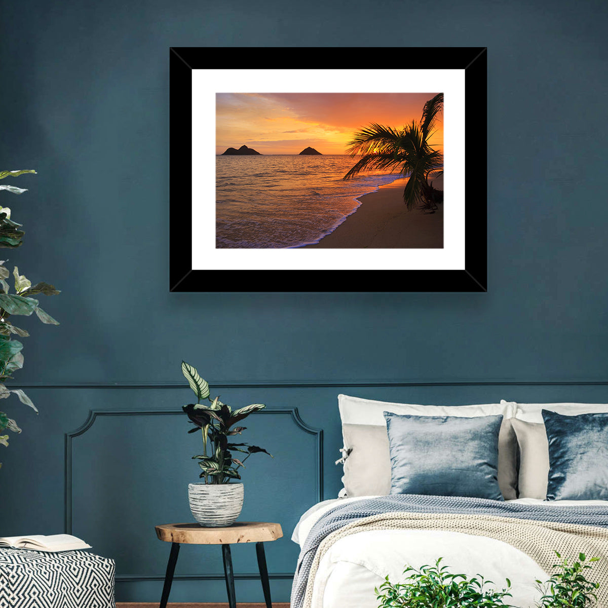 Lanikai Sunrise Over Na Mokulua Wall Art in a room, landscape