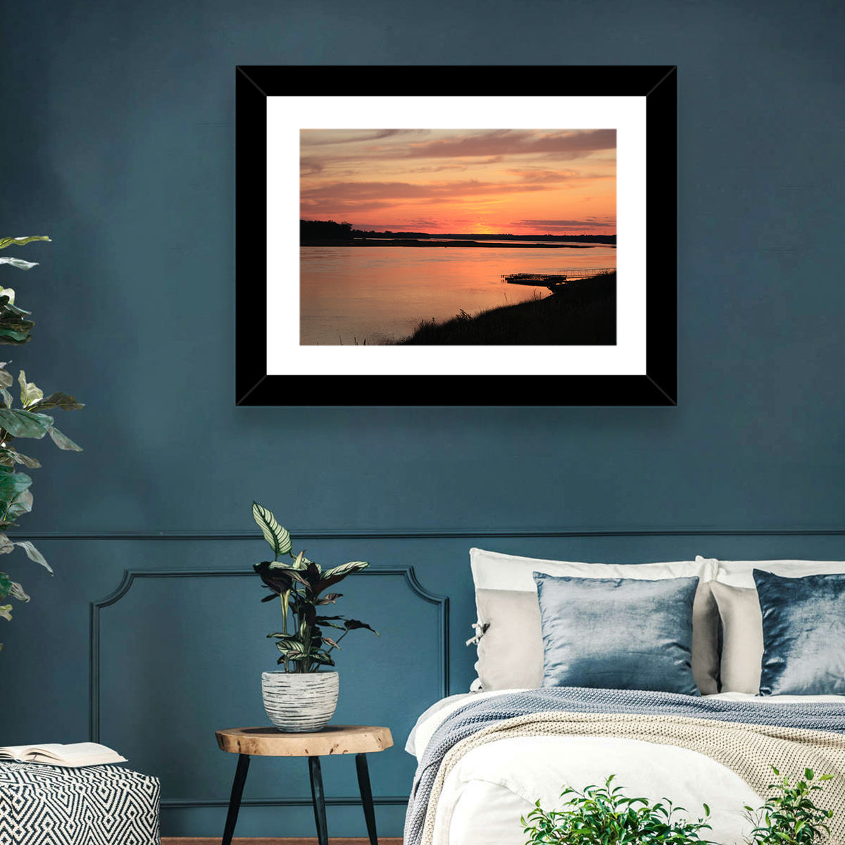 Missouri River Sunset at Dusk Wall Art in a room, landscape