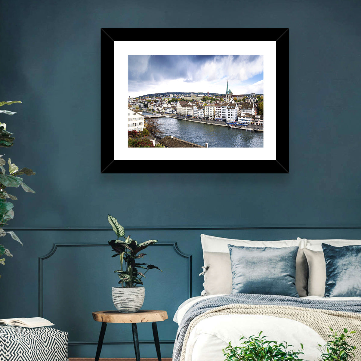 Limmat River at Fraumünster, Zurich Wall Art in a room, landscape