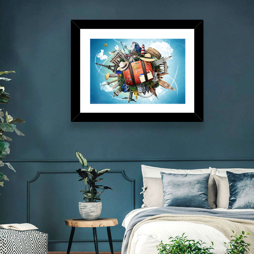Suitcase and World Landmarks Montage Wall Art