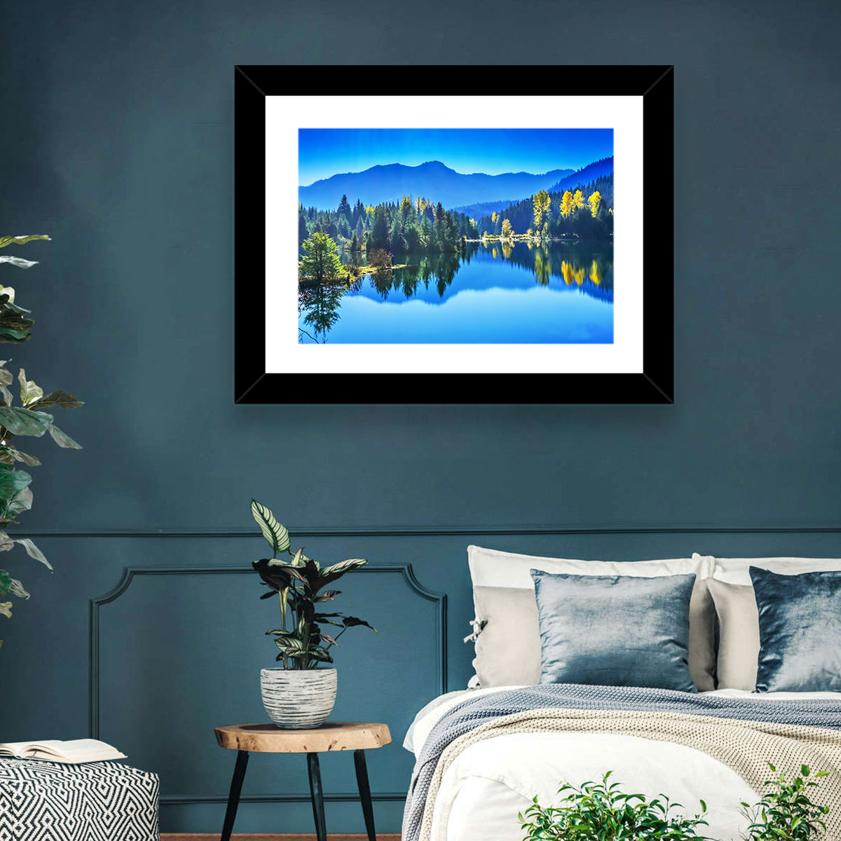 Gold Lake Reflection Wall Art in a room, landscape