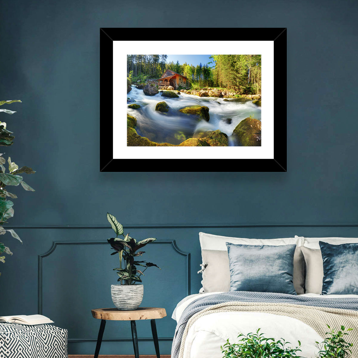 Salzburg Stream with Watermill Wall Art in a room, landscape