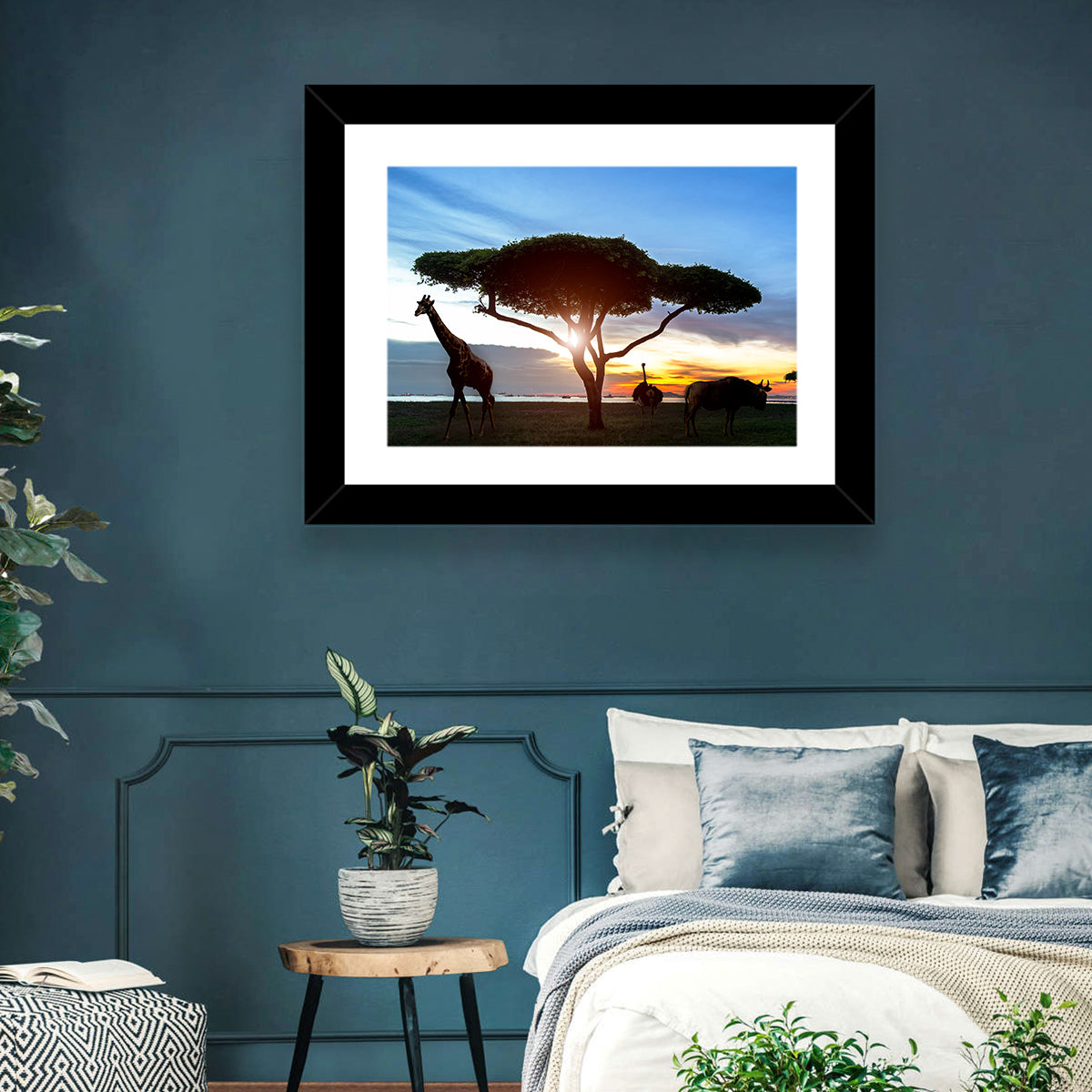 Savanna Silhouettes at Golden Hour Wall Art in a room, landscape