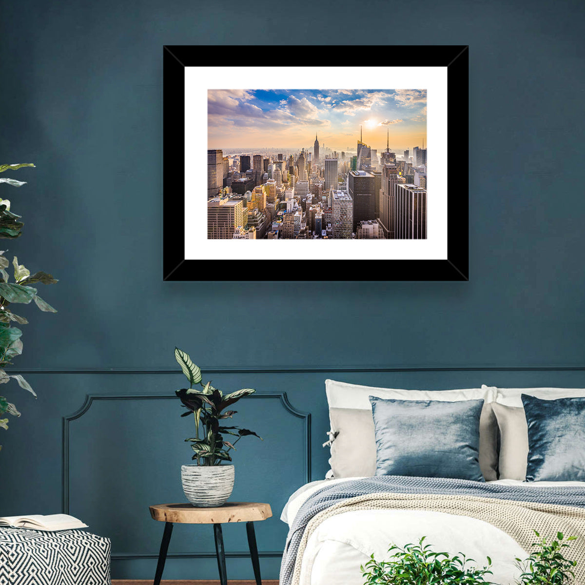 New York City Skyline at Golden Hour Wall Art in a room, landscape