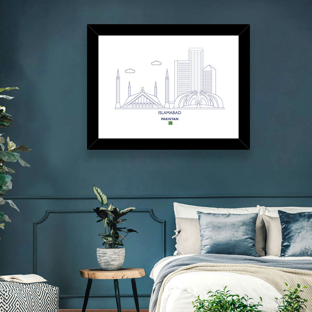 Islamabad Skyline Line Wall Art in a room, landscape