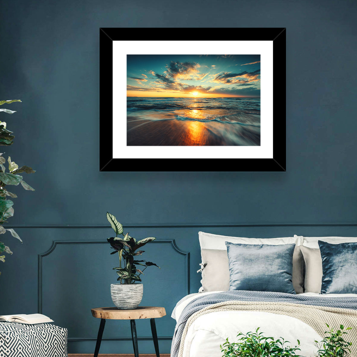 Sunlit Cloudscape Over Beach Wall Art in a room, landscape