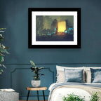 Rainy Night City with Glowing Portal Wall Art