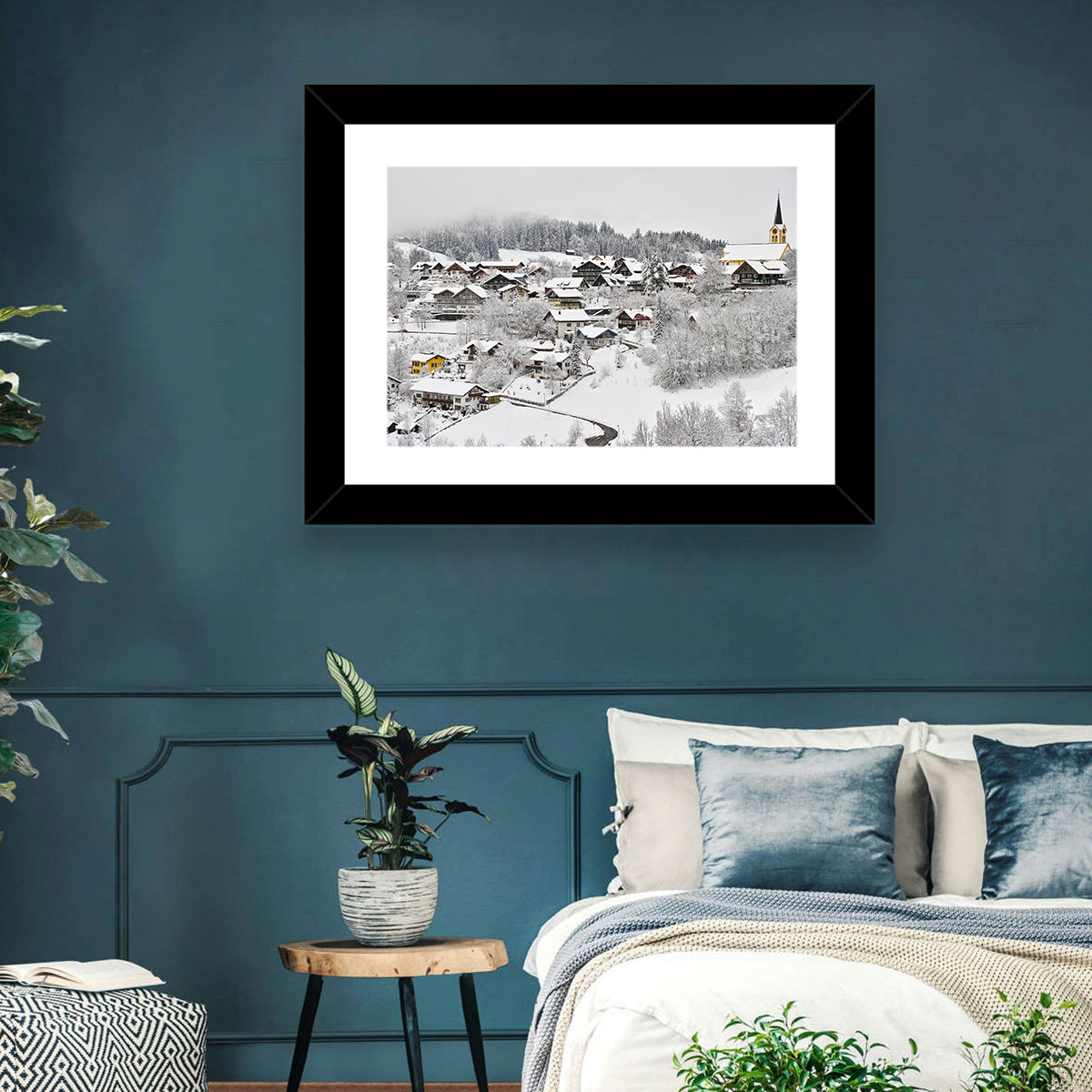 Oberstaufen Winter Village Wall Art in a room, landscape