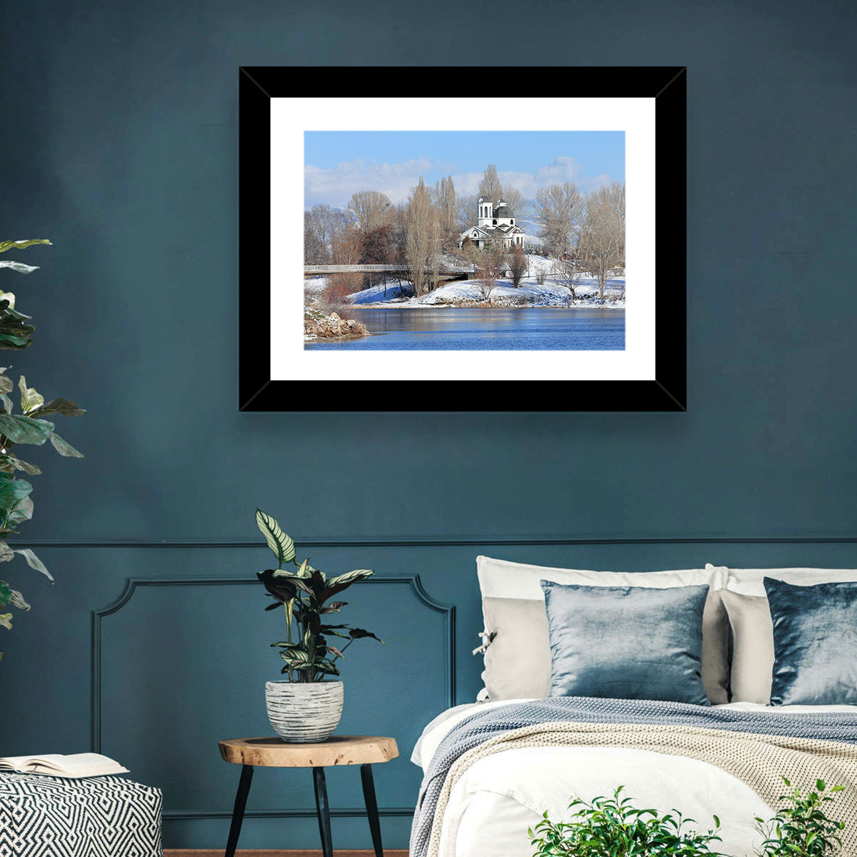 St Naum Ohridski Church by Lake Wall Art in a room, landscape
