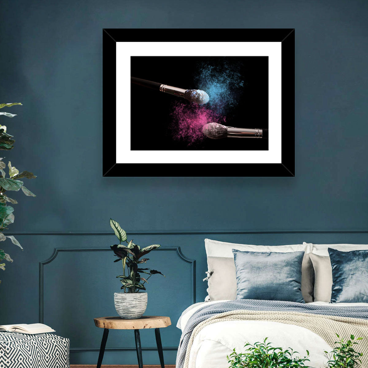 Powder Burst Makeup Brushes Wall Art in a room, landscape