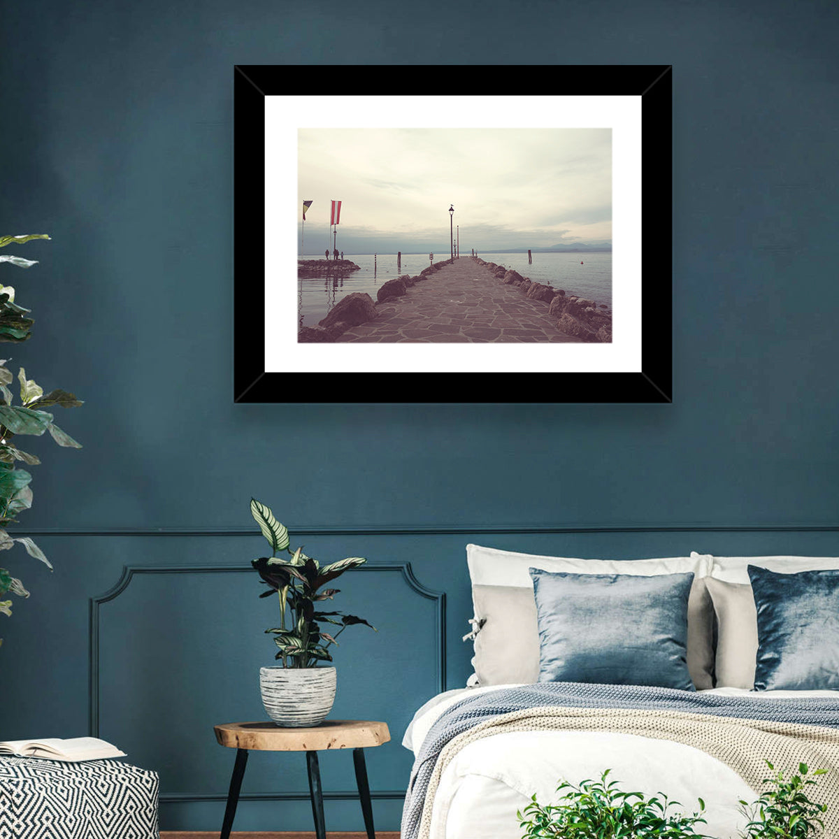 Stone Pier at Lake Garda Wall Art in a room, landscape