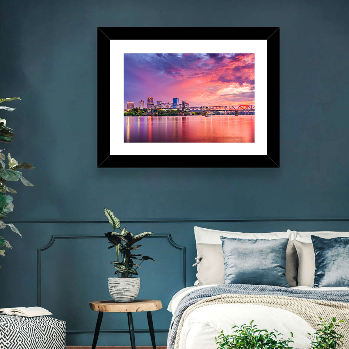 Little Rock Sunset Skyline Wall Art in a room, landscape