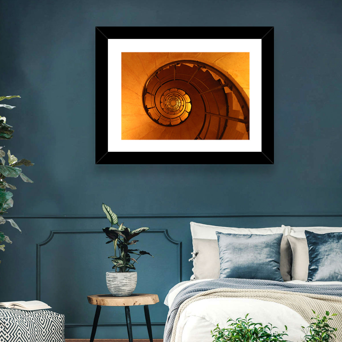 Vortex Spiral Staircase Wall Art in a room, landscape