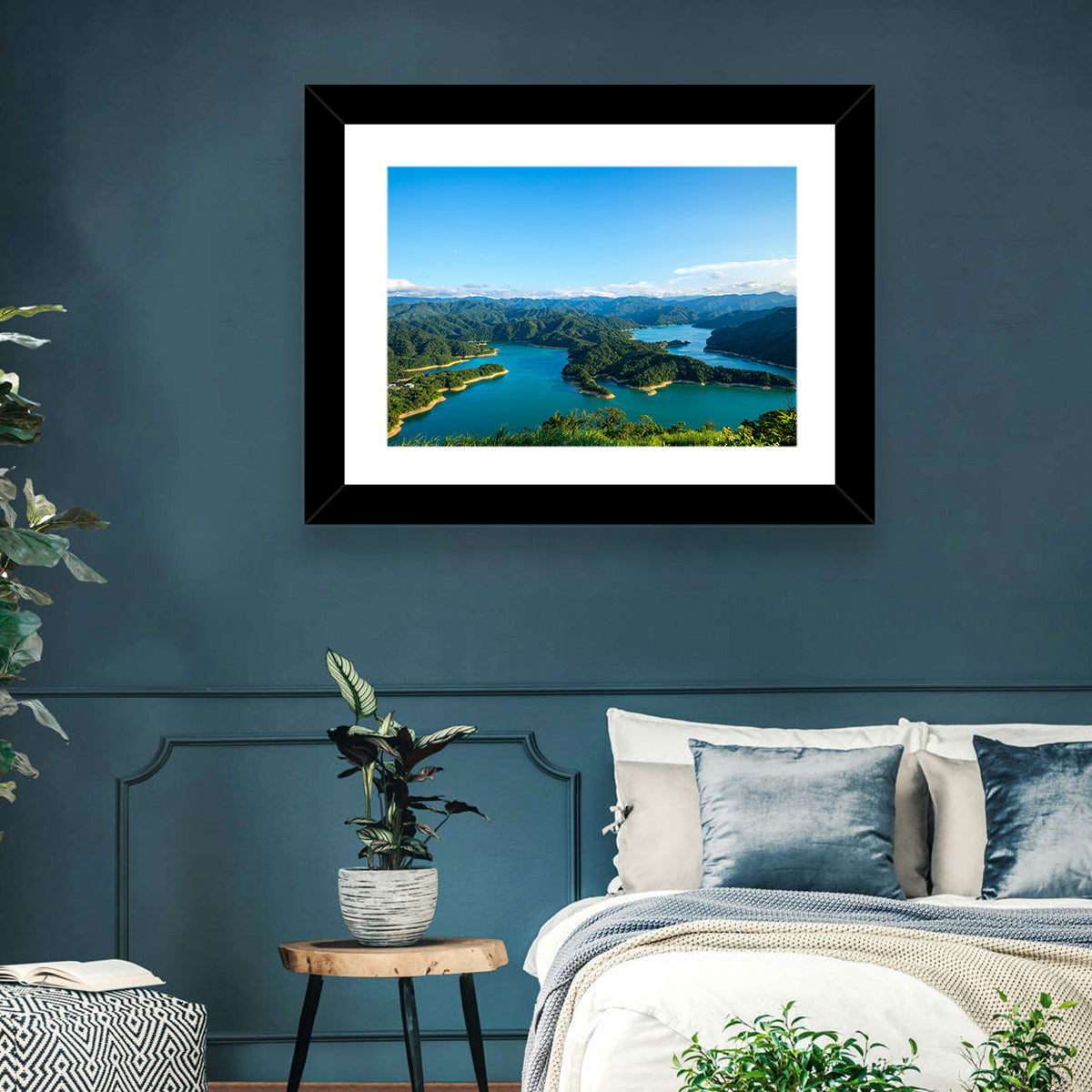 Emerald Qiandao Lake Wall Art in a room, landscape