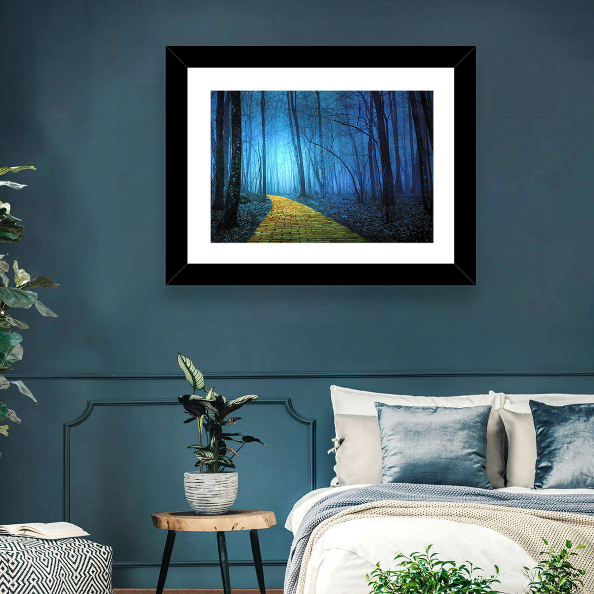 Misty Yellow Brick Road Wall Art in a room, landscape
