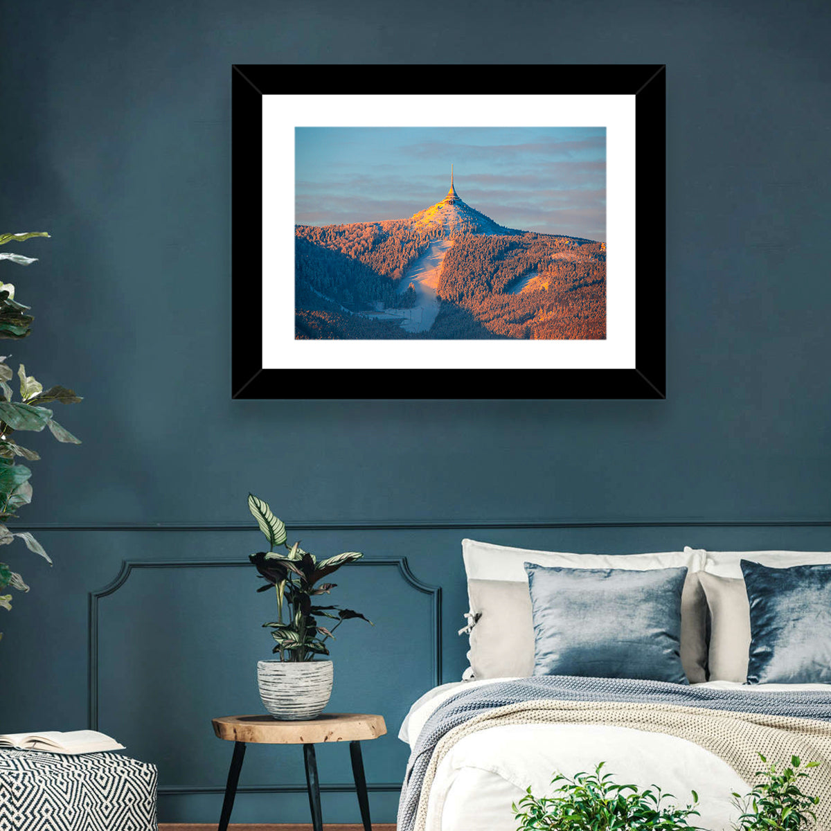 Ještěd Summit at Golden Hour Wall Art in a room, landscape