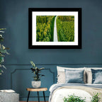 Blue Car on Forest Road Wall Art